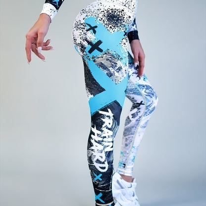 Letter Printing Slimming Running Training Yoga Leggings, High Stretch Seamless Tummy Control Sports Tight Pants, Women's Activewear