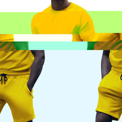 Summer men's short sleeved sports and leisure patchwork round neck fitness suit