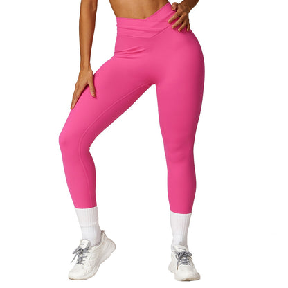 Quick drying buttocks lifting tight yoga pants, cross high waist fitness pants, worn on the outside, brushed running sports - GabyFit Goods