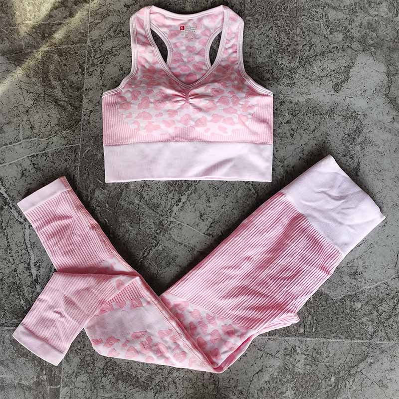 Leopard Peach Hip Seamless Yoga Pants Sports Plus Size Bra Fitness Wear Yoga Wear Women's Suit - GabyFit Goods