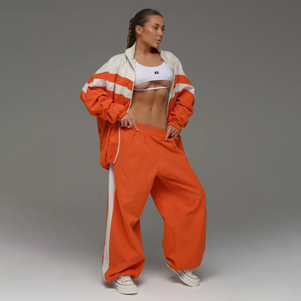 Women's Fashion Street Sports Windbreaker Suit Two-Piece Set Loose Breathable