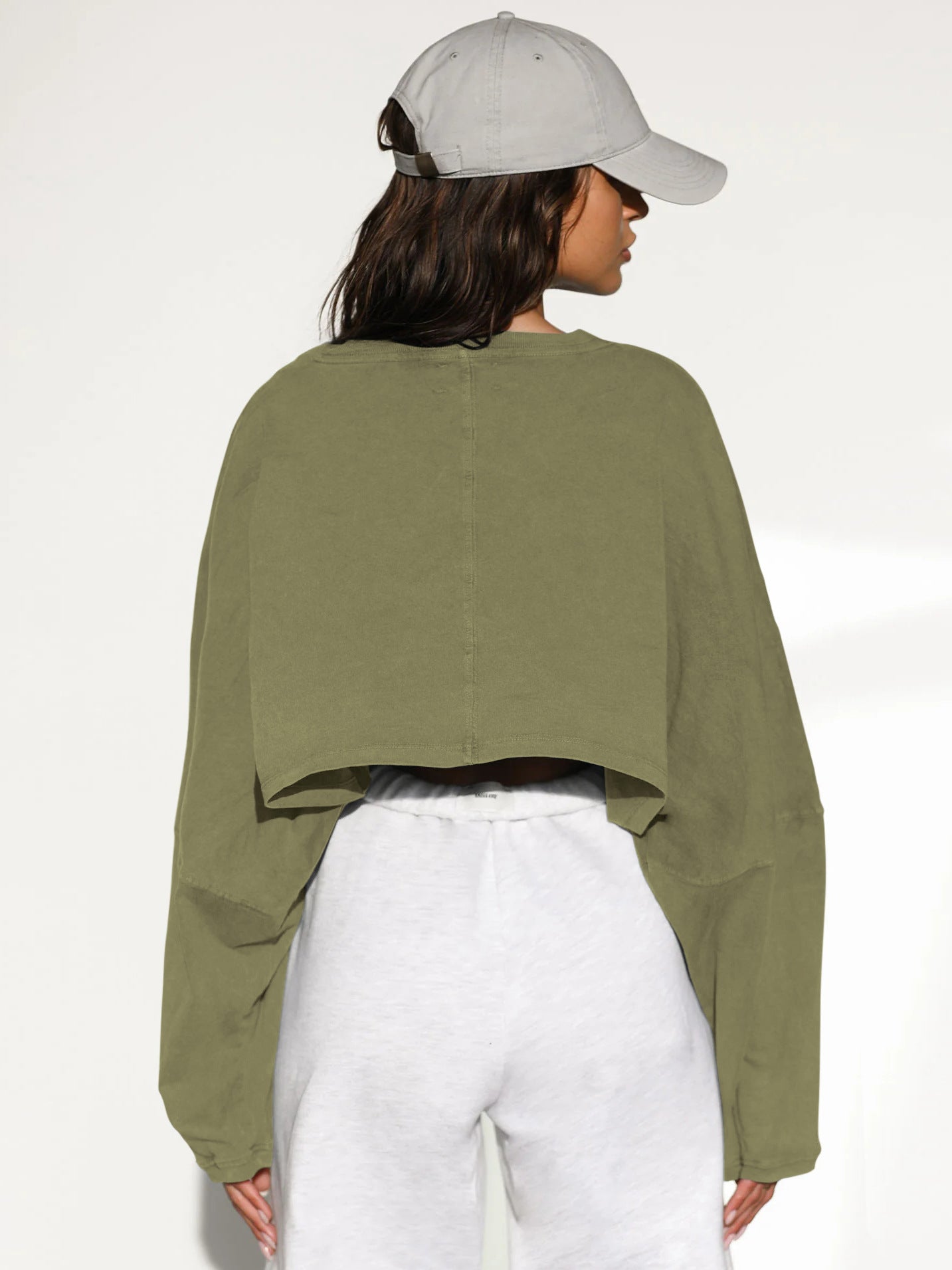 Umbilical round neck sweatshirt, European and American women's short sports base shirt, T-shirt, knitted shirt, long sleeved top