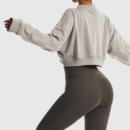 Loose Long Sleeve Sports Sweater For Women Outdoor Fitness Wear V-Neck Pullover Casual Top Fashionable Versatile Sweater - GabyFit Goods