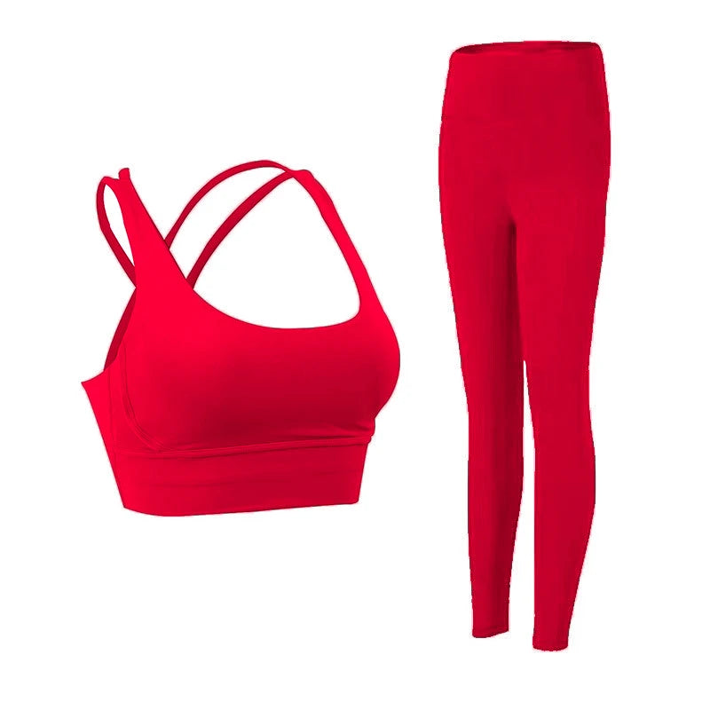 2-delige Yogakleding Dames Trainingspak Atletische Kleding Pilates Fitness Pak Gym Workout Push-Up Kleding Sport Bh Leggings Pak - GabyFit Goods