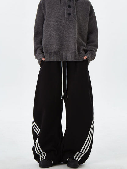 Three bar casual drawstring sports sweatpants