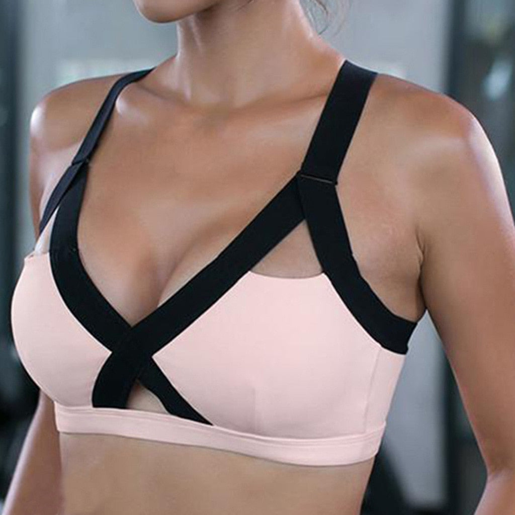 Sports Bra Yoga Padded Underwear Women Fitness Crop Top Hollow Out Seamless Black Push Up Cross Sportswear Gym Shirt Bralette - GabyFit Goods