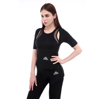 Women short sleeve sport sweating clothes yoga sauna bodybuilding vest slimming waist cincher corset exercise jacket #ST2145