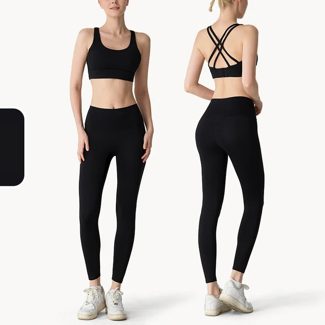 2-delige Yogakleding Dames Trainingspak Atletische Kleding Pilates Fitness Pak Gym Workout Push-Up Kleding Sport Bh Leggings Pak - GabyFit Goods