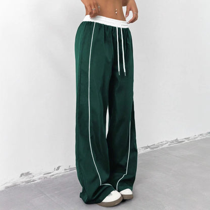 Spring and Summer Fashionable  Style Black Sports Pants for Women, Loose Casual Sweatpants with Vertical Feel Wide Leg Trousers