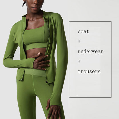 Women's Yoga Wear Suit Nude Yoga Wear Three-piece Set Large Size Sports Fitness Wear Suit - GabyFit Goods