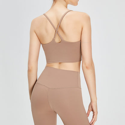 Warm Color Cloud Sense Of Yoga And Fitness Underwear Solid Color Cross Sports Back Nude Sling Removable Chest Pad - GabyFit Goods