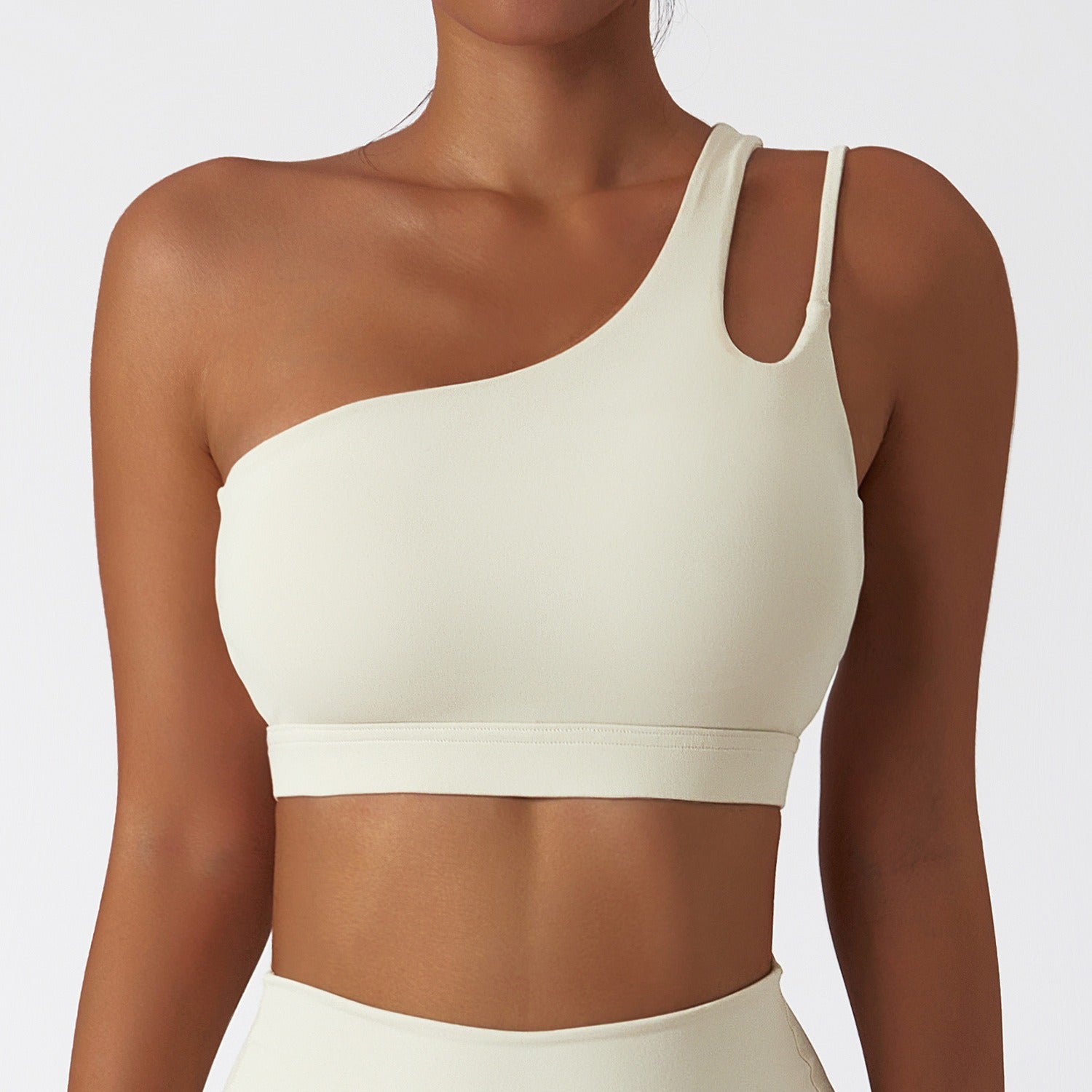Oblique one-shoulder shock-proof yoga bra, cloud-like beautiful back sports bra, irregular shoulder straps, running fitness vest - GabyFit Goods