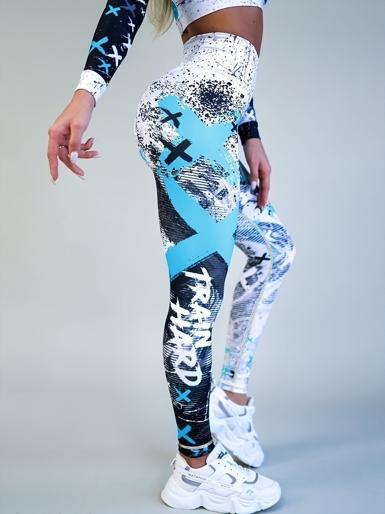 Letter Printing Slimming Running Training Yoga Leggings, High Stretch Seamless Tummy Control Sports Tight Pants, Women's Activewear