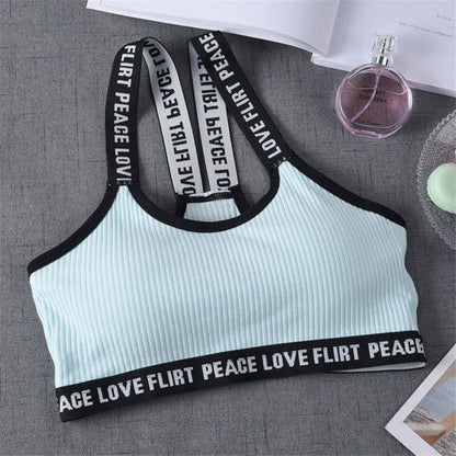 Sport Cropped Top Bra Push Up Running Yoga Bra Cotton Letters Sport Tops For Women Gym Wear Solid Fitness Bra Women Sportswear - GabyFit Goods