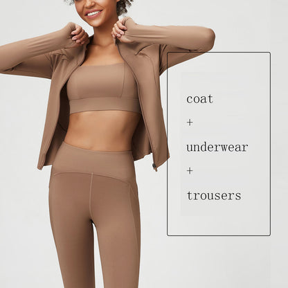 Women's Yoga Wear Suit Nude Yoga Wear Three-piece Set Large Size Sports Fitness Wear Suit - GabyFit Goods