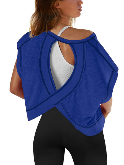 Women's beautiful back sports yoga T-shirt loose casual breathable