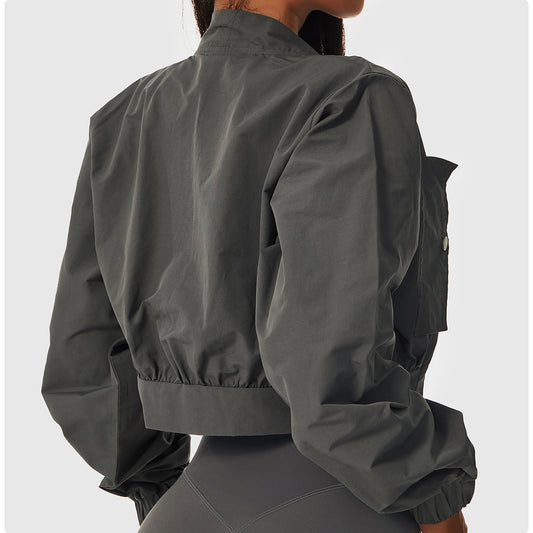 Long Sleeve Quick-Drying Sports Jacket Female Sun Protection Outside Shoulders Fitness Wear Standing Collar Casual Jacket Tight Yoga Tops - GabyFit Goods