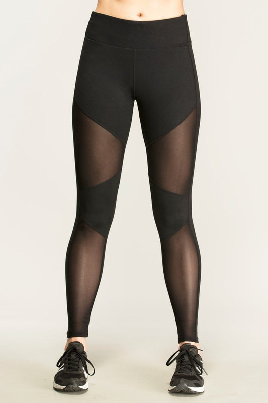 OEM Factory Plain Contrast Panel Mesh Fabric Insert Stitching Polyester Leggings Black Yoga Pants - GabyFit Goods