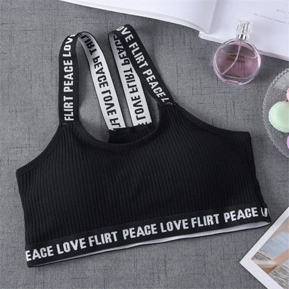 Sport Cropped Top Bra Push Up Running Yoga Bra Cotton Letters Sport Tops For Women Gym Wear Solid Fitness Bra Women Sportswear - GabyFit Goods