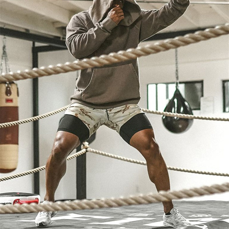 2020 Camo Running Shorts Men 2 In 1 Double-deck Quick Dry GYM Sport Shorts Fitness Jogging Workout Shorts Men Sports Short Pants