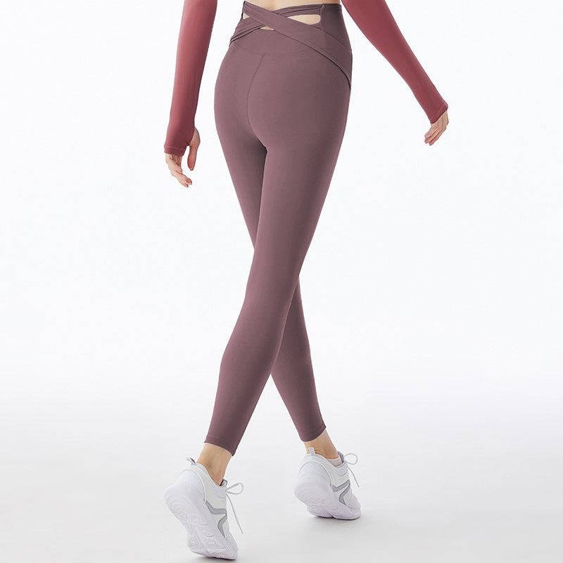 New Peach Hip Cross High Waist Yoga Pants Hip Lifting Elastic Fitness Pants Women's Yoga Dress - GabyFit Goods