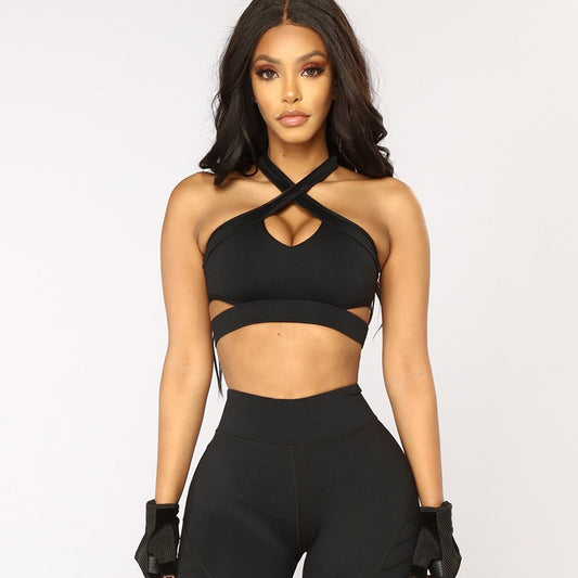 Sports Bra Yoga Padded Underwear Women Fitness Crop Top Hollow Out Seamless Black Push Up Cross Sportswear Gym Shirt Bralette - GabyFit Goods