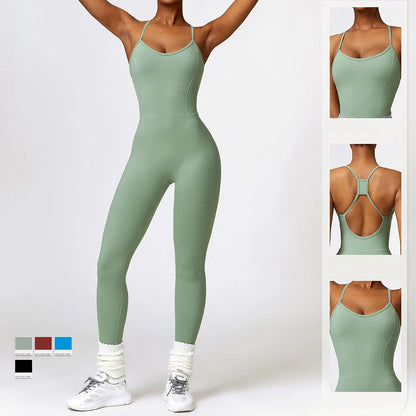Yoga Jumpsuits Women Sleeveless Hollow Back Sports Outfits Lady Fitness Clothing Exercise Workout Rompers Casual Skinny Overalls