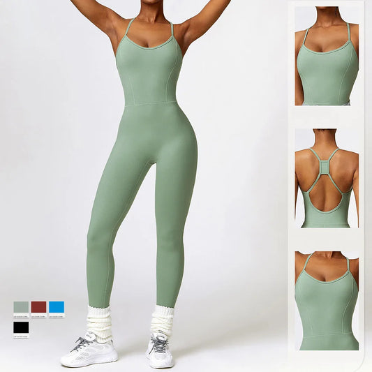 Yoga Jumpsuits Women Sleeveless Hollow Back Sports Outfits Lady Fitness Clothing Exercise Workout Rompers Casual Skinny Overalls
