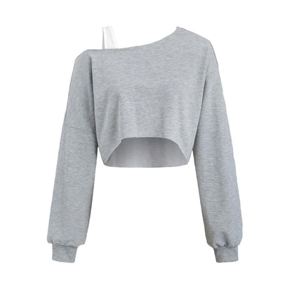 European beauty clothing trendy sports T-shirt autumn and winter irregular cross-neck long-sleeved top