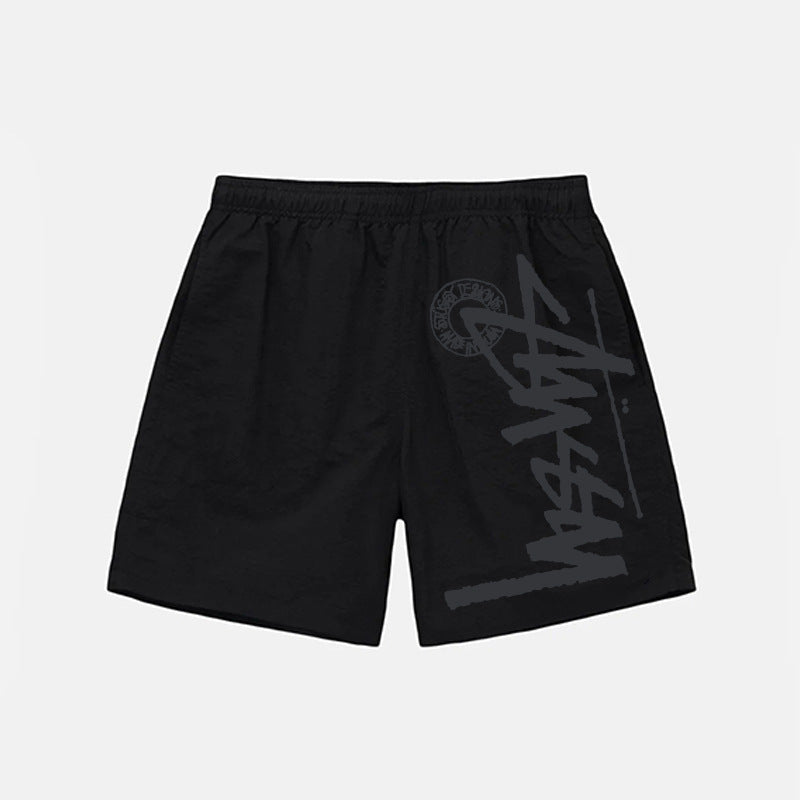 Summer Quick-Dry Loose Beach Pants with Seaside Print, Plus Size Fitness Hip-Hop Shorts