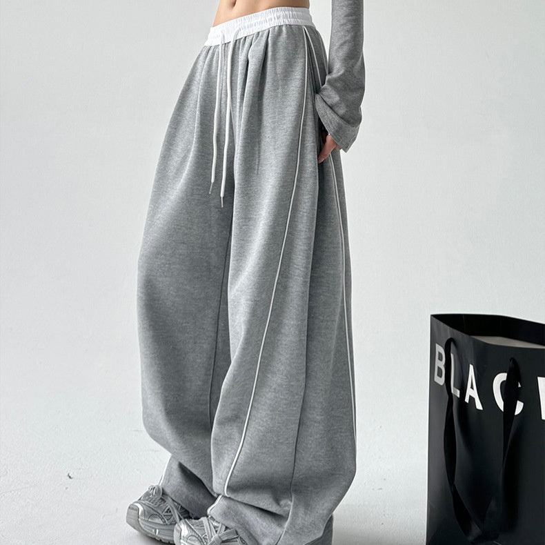 Retro black sports drape wide leg pants