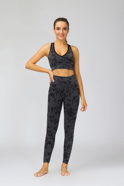 New camouflage seamless cropped pants with tiger pattern fitness pants, yoga suit, bra, and pants set - GabyFit Goods