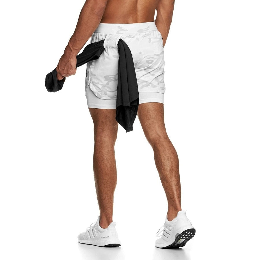 2020 Camo Running Shorts Men 2 In 1 Double-deck Quick Dry GYM Sport Shorts Fitness Jogging Workout Shorts Men Sports Short Pants