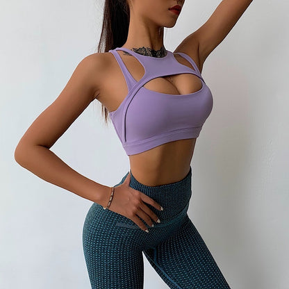 Sports Bra Yoga Padded Underwear Women Fitness Crop Top Hollow Out Seamless Black Push Up Cross Sportswear Gym Shirt Bralette - GabyFit Goods