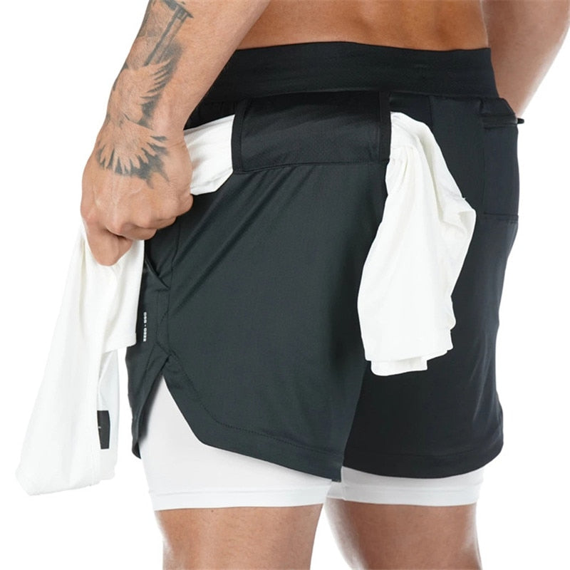 2020 Camo Running Shorts Men 2 In 1 Double-deck Quick Dry GYM Sport Shorts Fitness Jogging Workout Shorts Men Sports Short Pants