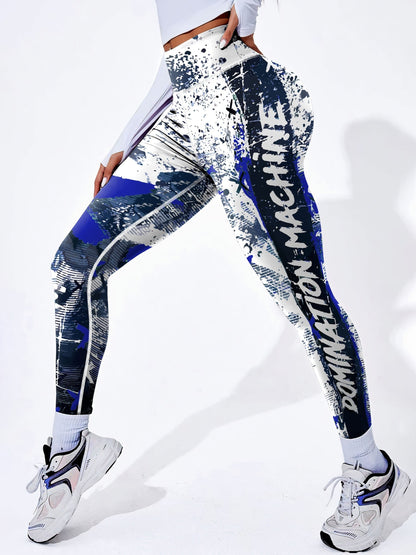 Letter Printing Slimming Running Training Yoga Leggings, High Stretch Seamless Tummy Control Sports Tight Pants, Women's Activewear