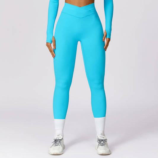 Quick drying buttocks lifting tight yoga pants, cross high waist fitness pants, worn on the outside, brushed running sports - GabyFit Goods