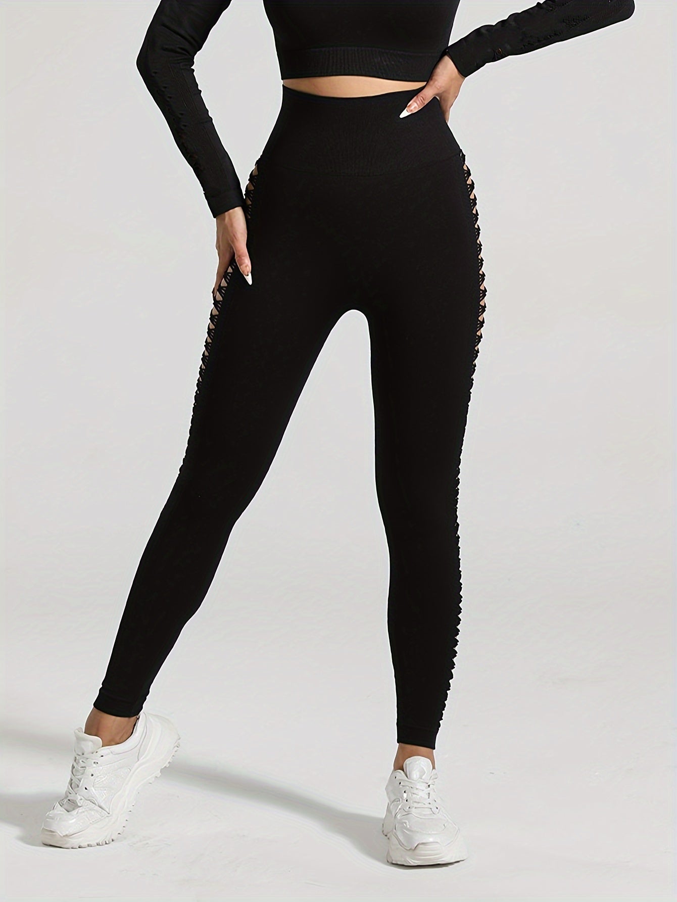 Women's High Waist Cut-Out Yoga Pants, Seamless Tie-Dye Hollow Out Hip Lift Fitness Leggings, Breathable Stretchy Workout Capris, Mature Style