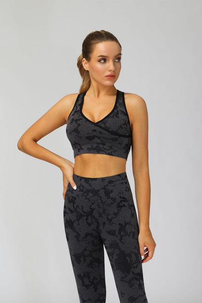 New camouflage seamless cropped pants with tiger pattern fitness pants, yoga suit, bra, and pants set - GabyFit Goods