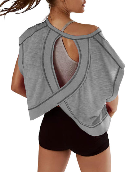 Women's beautiful back sports yoga T-shirt loose casual breathable