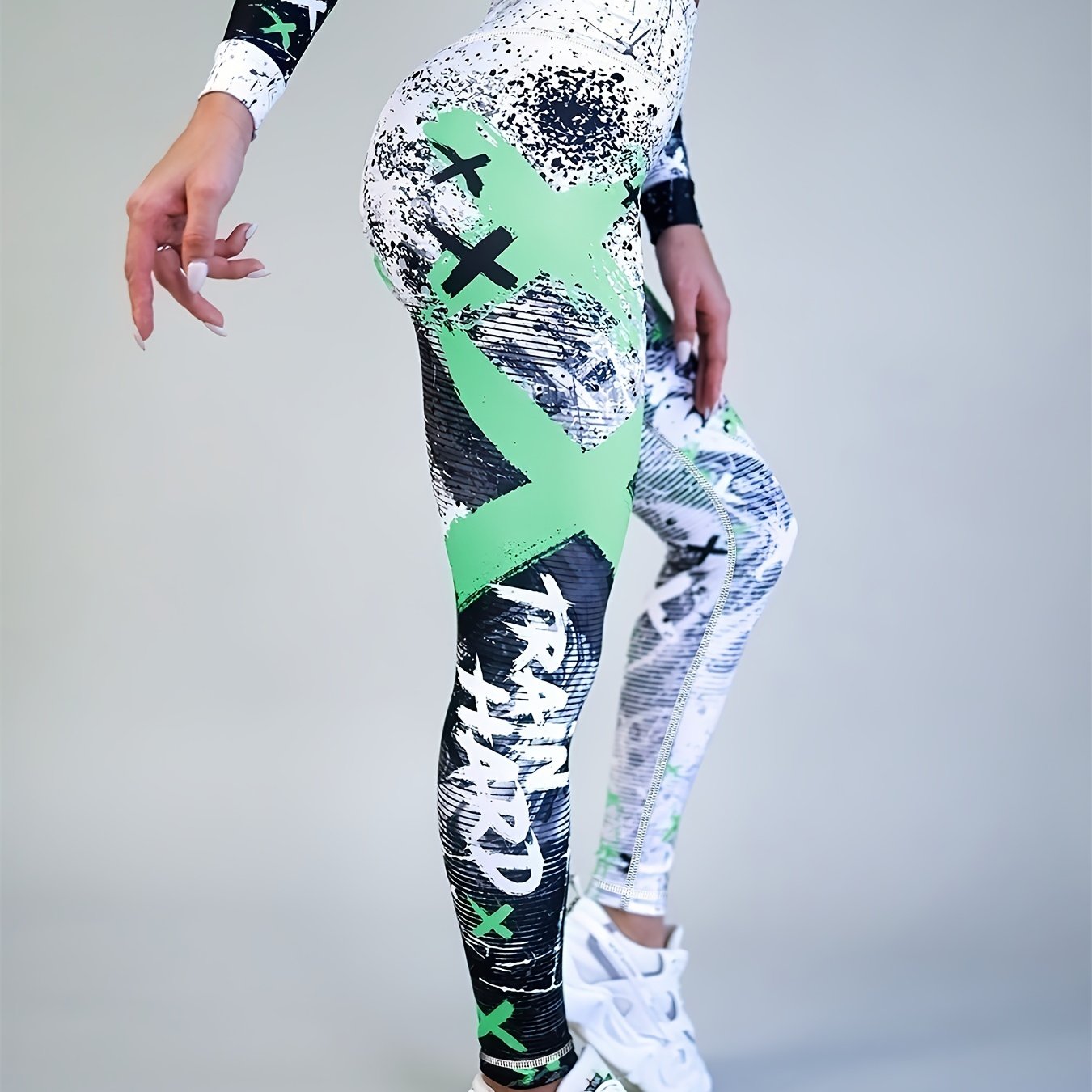 Letter Printing Slimming Running Training Yoga Leggings, High Stretch Seamless Tummy Control Sports Tight Pants, Women's Activewear