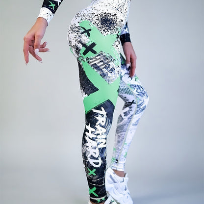 Letter Printing Slimming Running Training Yoga Leggings, High Stretch Seamless Tummy Control Sports Tight Pants, Women's Activewear