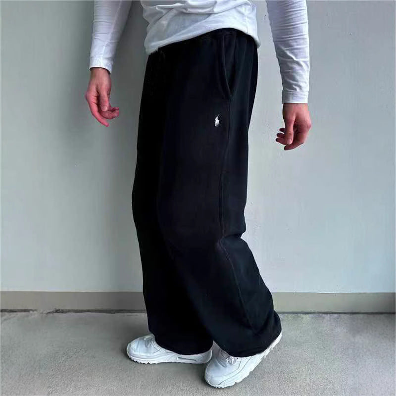 Retro Y2K Street Trendy Hip Hop Casual Elastic Waist Zipper Loose Solid Color Sports Leisure Pants