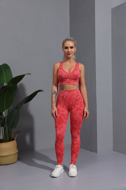 New camouflage seamless cropped pants with tiger pattern fitness pants, yoga suit, bra, and pants set - GabyFit Goods