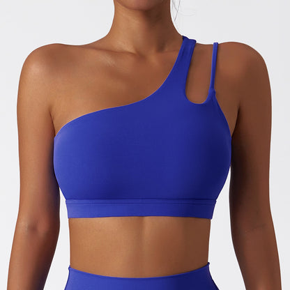 Oblique one-shoulder shock-proof yoga bra, cloud-like beautiful back sports bra, irregular shoulder straps, running fitness vest - GabyFit Goods
