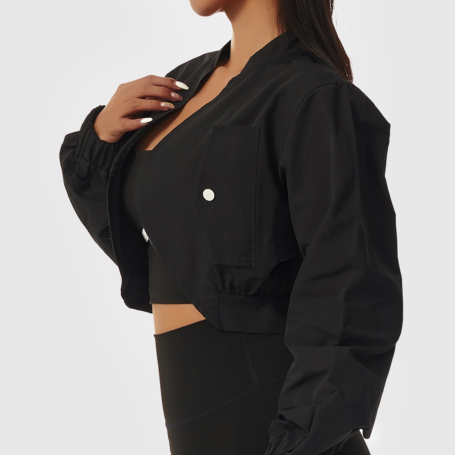 Long Sleeve Quick-Drying Sports Jacket Female Sun Protection Outside Shoulders Fitness Wear Standing Collar Casual Jacket Tight Yoga Tops - GabyFit Goods