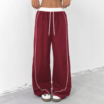 Spring and Summer Fashionable  Style Black Sports Pants for Women, Loose Casual Sweatpants with Vertical Feel Wide Leg Trousers