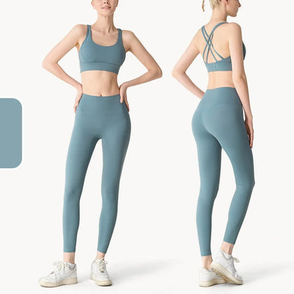 2-delige Yogakleding Dames Trainingspak Atletische Kleding Pilates Fitness Pak Gym Workout Push-Up Kleding Sport Bh Leggings Pak - GabyFit Goods