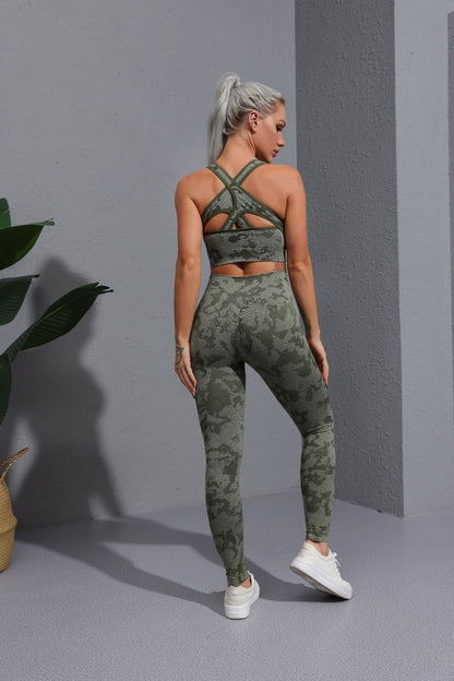 New camouflage seamless cropped pants with tiger pattern fitness pants, yoga suit, bra, and pants set - GabyFit Goods