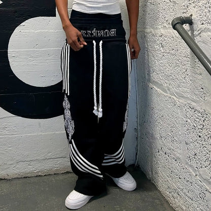 Street Dance Cargo Pants Men's Striped Versatile High Street Fashion Casual Autumn Wide Leg Sports Trousers Straight Leg Trendy Brand